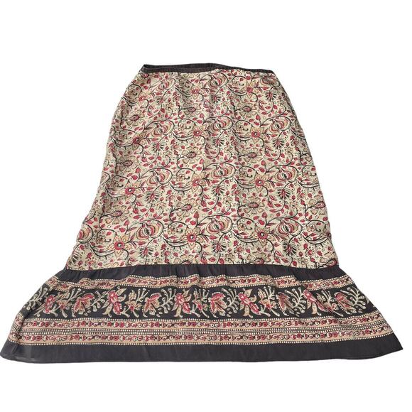 Ann Taylor Loft 100% Silk Size 12 30”Paisley Floral Ruffle Boho Midi Pink Brown - Picture 2 of 14